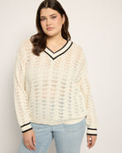 White $|& SEAS Sandyshores Pointelle V-Neck Sweater - SOF Front