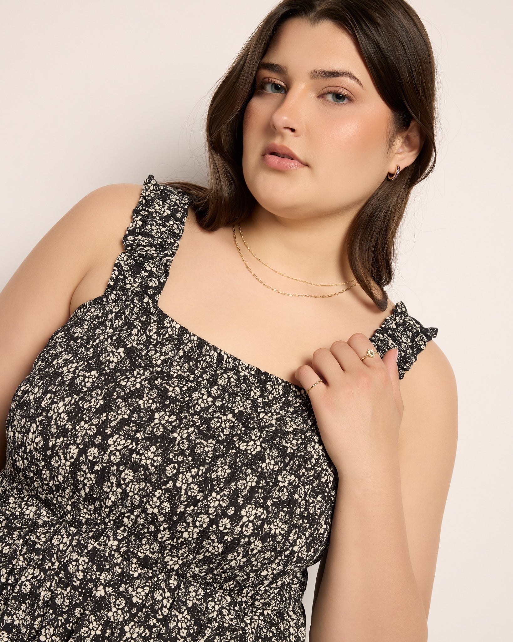 Black Floral $|& SEAS Westbreeze Printed Smocked Maxi Dress - VOF Front