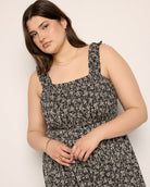 Black Floral $|& SEAS Westbreeze Printed Smocked Maxi Dress - SOF Full Front