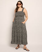 Black Floral $|& SEAS Westbreeze Printed Smocked Maxi Dress - UGC On Fig