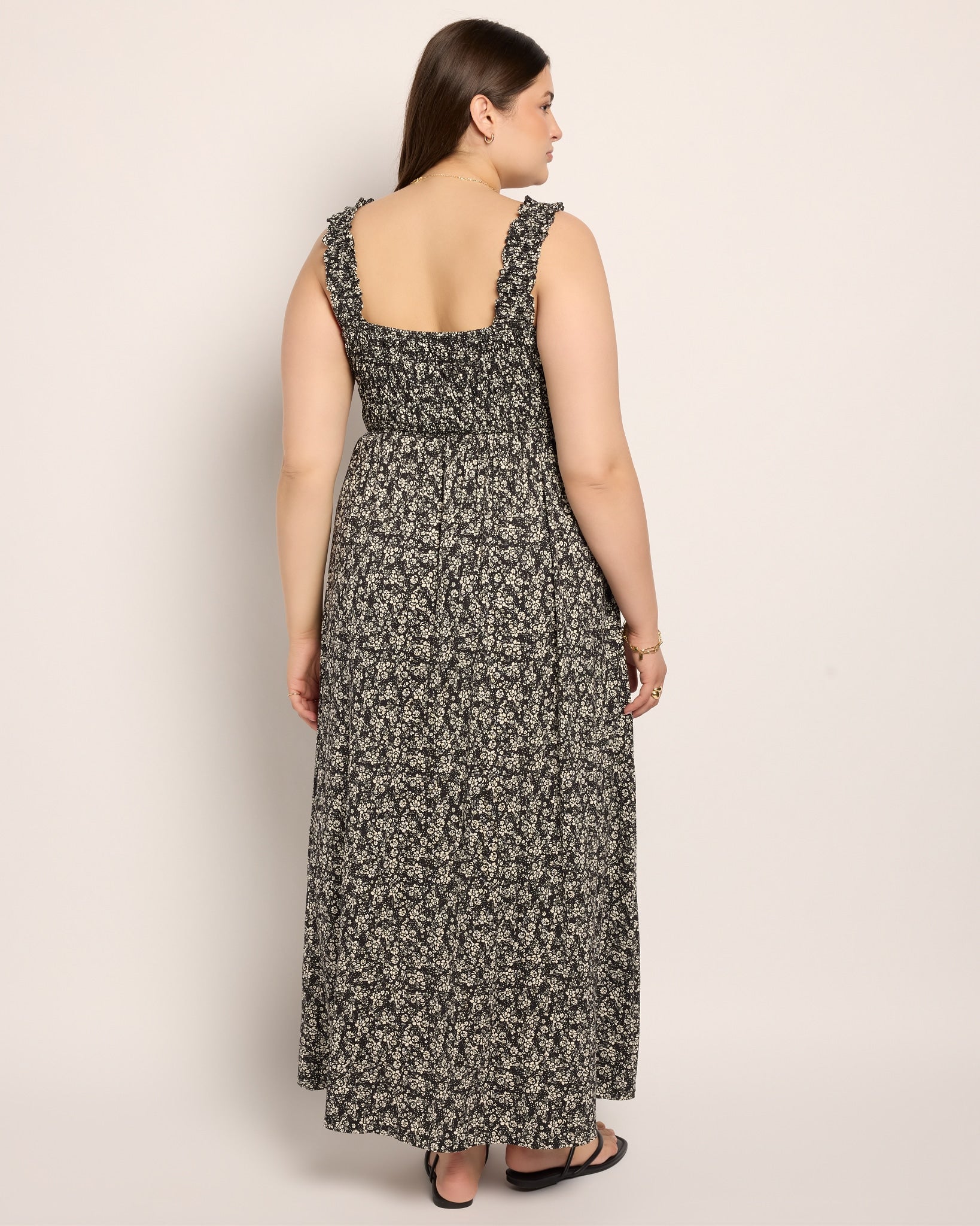 Black Floral $|& SEAS Westbreeze Printed Smocked Maxi Dress - SOF Back