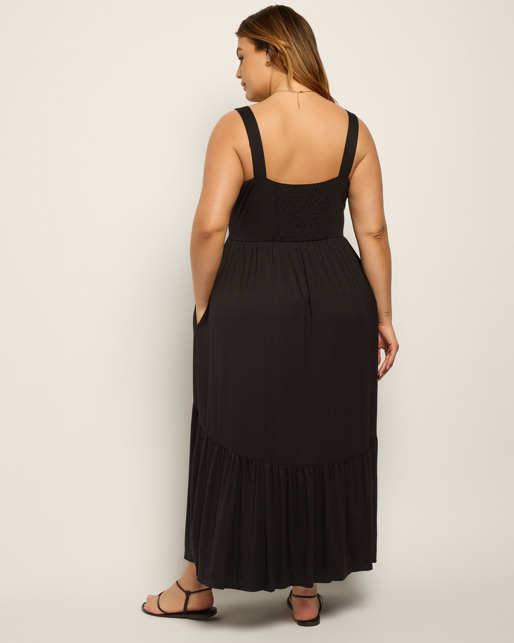 Black $|& SEAS Lotus Ruffle Hem Dress - SOF Back
