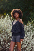 Black $|& Interval CloudLight Rapid Off Shoulder Top - SOF Side