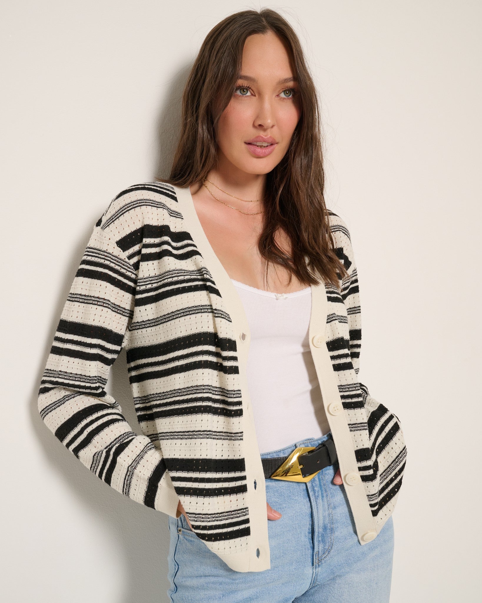 Black $|& SEAS Frankie Cardigan - SOF Front