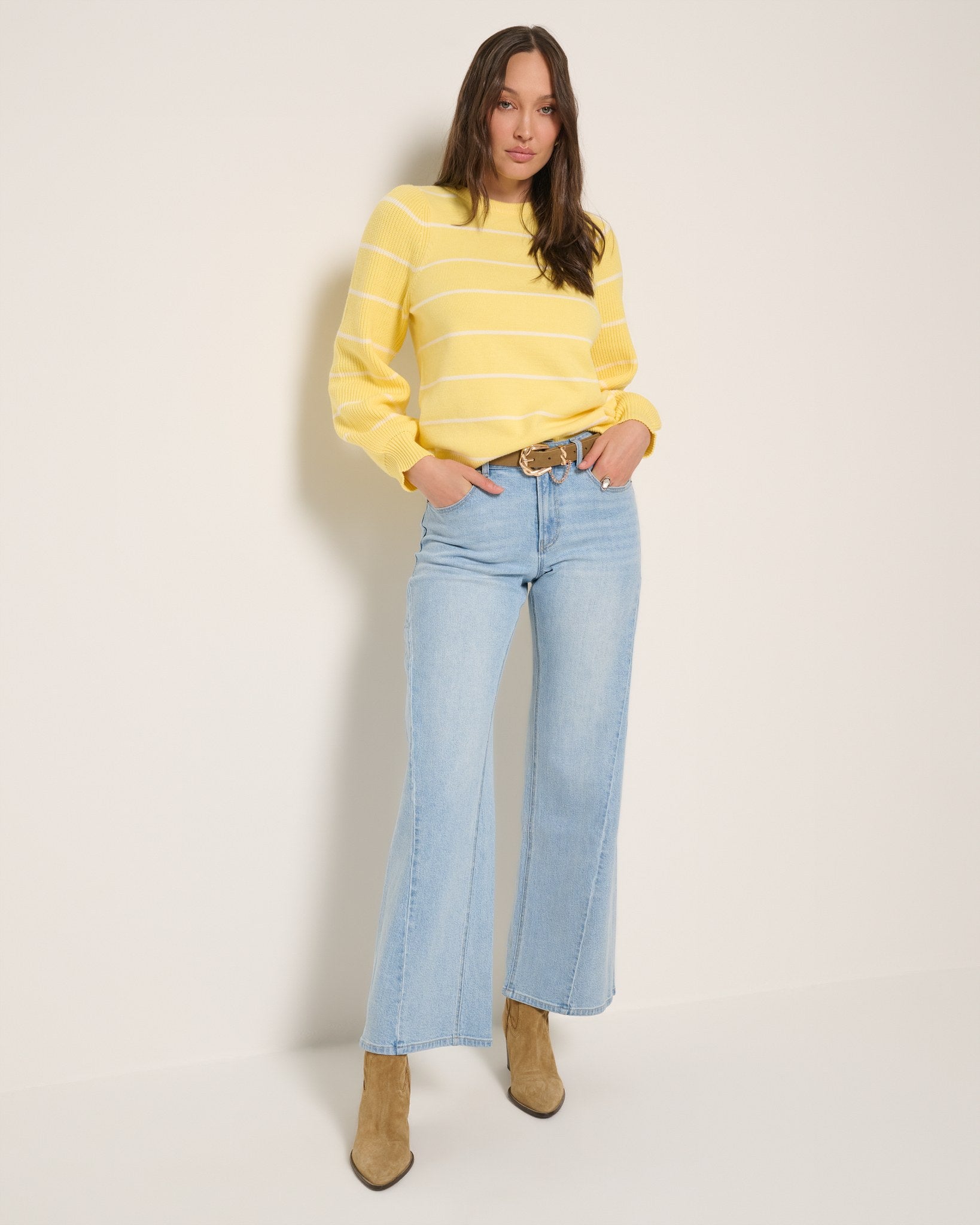 Limoncello $|& SEAS Striped Pacific Puff Shoulder Crew Neck Sweater - UGC On Fig