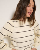 Cream $|& SEAS Striped Pacific Puff Shoulder Crew Neck Sweater - SOF Full Front