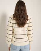 Cream $|& SEAS Striped Pacific Puff Shoulder Crew Neck Sweater - SOF Back