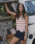 Cream/Red Stripe $|& SEAS Coastal V-Neck Stripe Sweater Tank - SOF Side