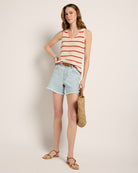 Cream/Red Stripe $|& SEAS Coastal V-Neck Stripe Sweater Tank - SOF Full Front