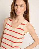 Cream/Red Stripe $|& SEAS Coastal V-Neck Stripe Sweater Tank - SOF Detail