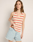 Cream/Red Stripe $|& SEAS Coastal V-Neck Stripe Sweater Tank - SOF Front