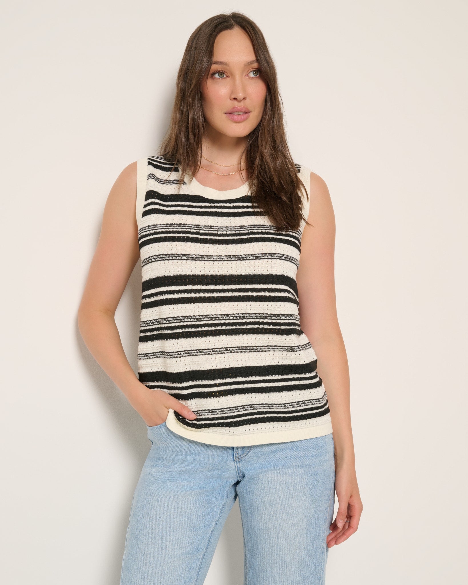 Black $|& SEAS Keira Crochet Tank - SOF Full Front