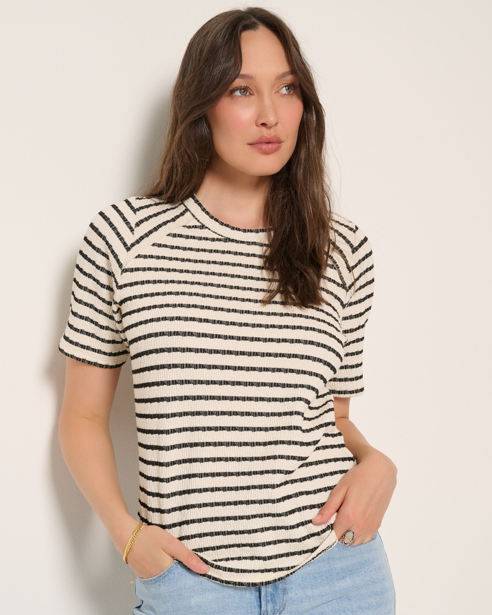 Cream Black $|& SEAS Sydney Striped Tee - VOF Front