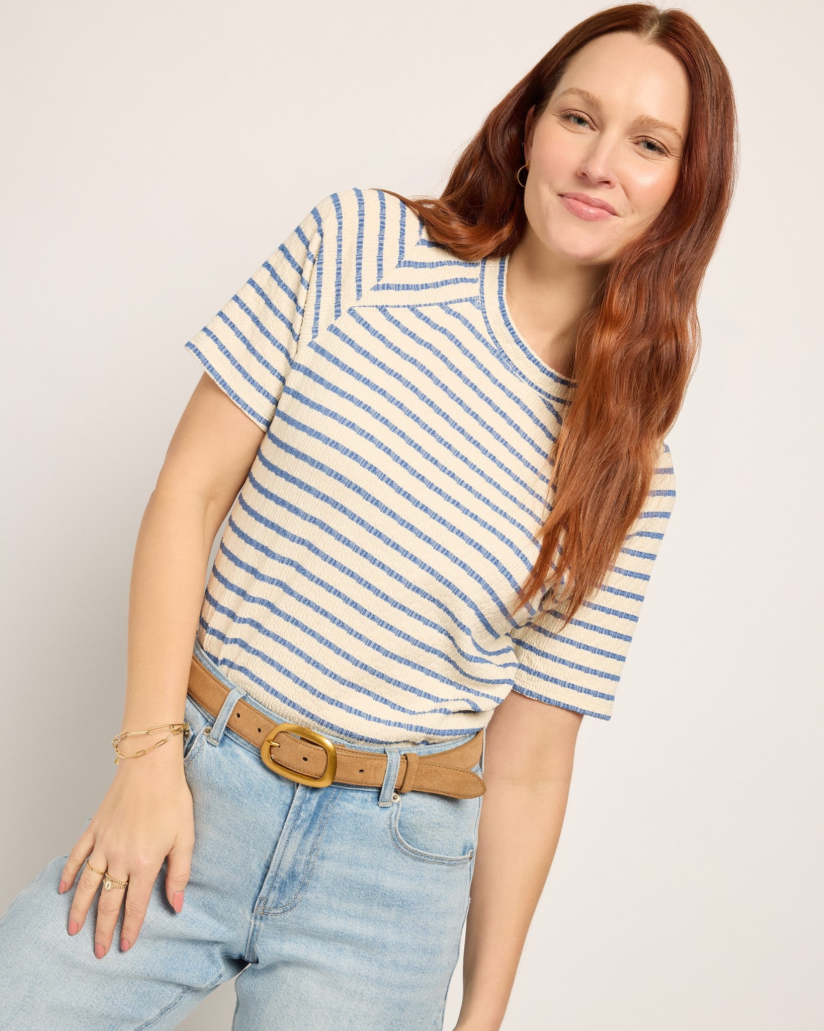 Cream Denim $|& SEAS Sydney Striped Tee - SOF Front