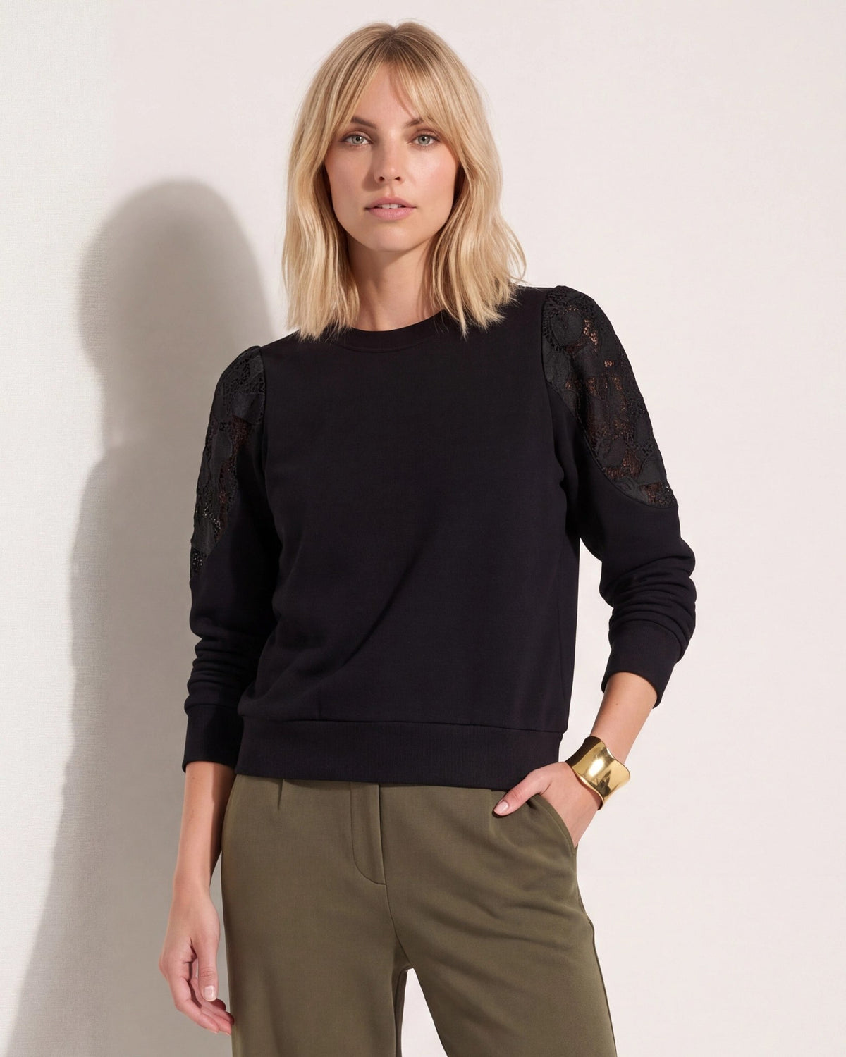 Black $|& SEAS Eclipse Lace Pullover - SOF Front