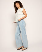Natural/Sea Glass $|& SEAS Brentwood Boat Neck Stripe Top - VOF Front