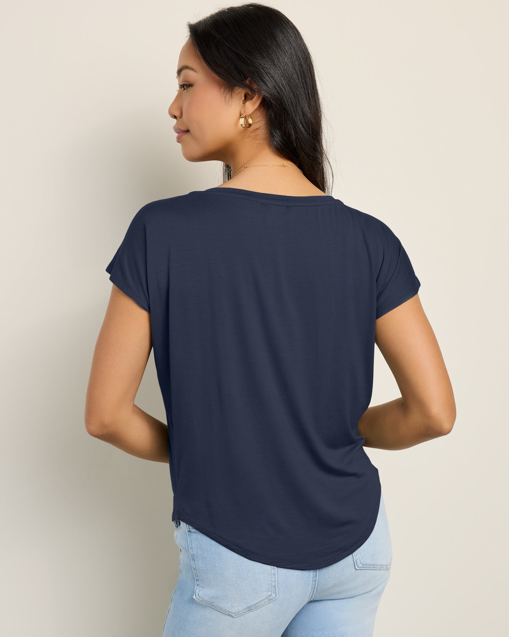 Navy Blazer $|& SEAS Edgewater Off The Shoulder Tee - SOF Back