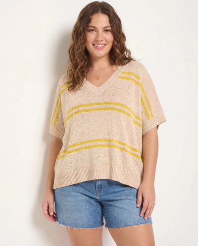 Birch Stripe $|& SEAS Wavetide Stripe V-Neck Sweater Tee - VOF Detail