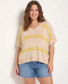 Birch Stripe $|& SEAS Wavetide Stripe V-Neck Sweater Tee - VOF Detail