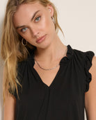 Black $|& SEAS Macy Ruffle Knit Top - SOF Full Front