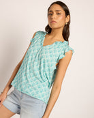 Seaglass $|& SEAS Macy Printed Ruffle Knit Top - VOF Front