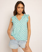 Seaglass $|& SEAS Macy Printed Ruffle Knit Top - SOF Front