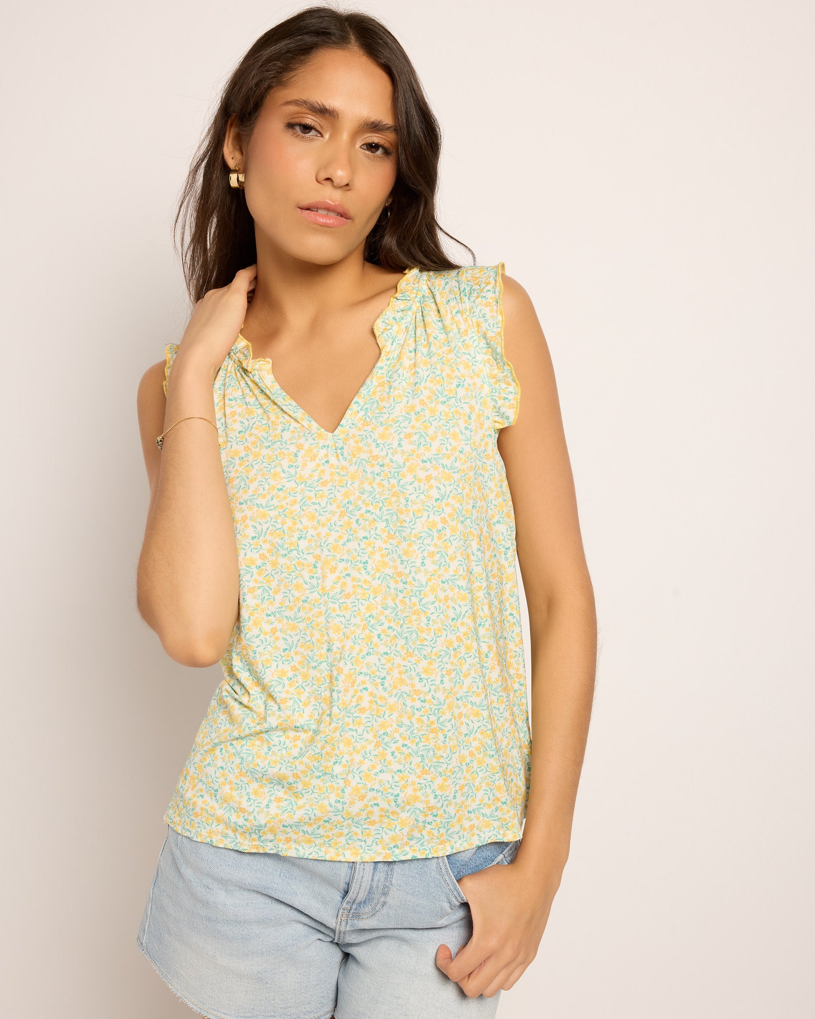 Sunshine $|& SEAS Macy Floral Ruffle Knit Top - SOF Front