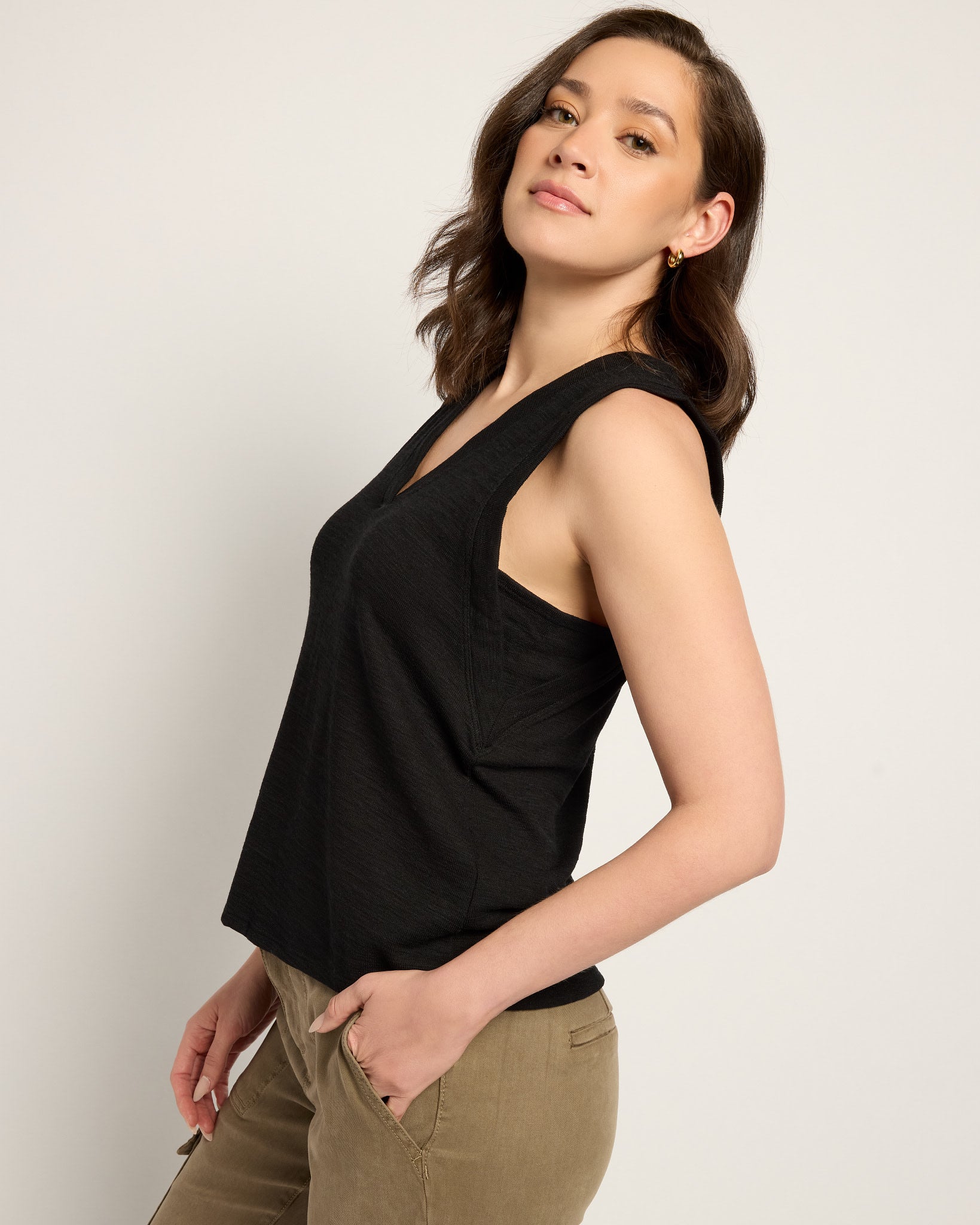Black $|& Herizon Springtime V-Neck Tank - VOF Front