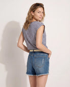 White Sapphire $|& SEAS Brentwood Boat Neck Stripe Top - SOF Back
