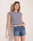 White Sapphire $|& SEAS Brentwood Boat Neck Stripe Top - SOF Front