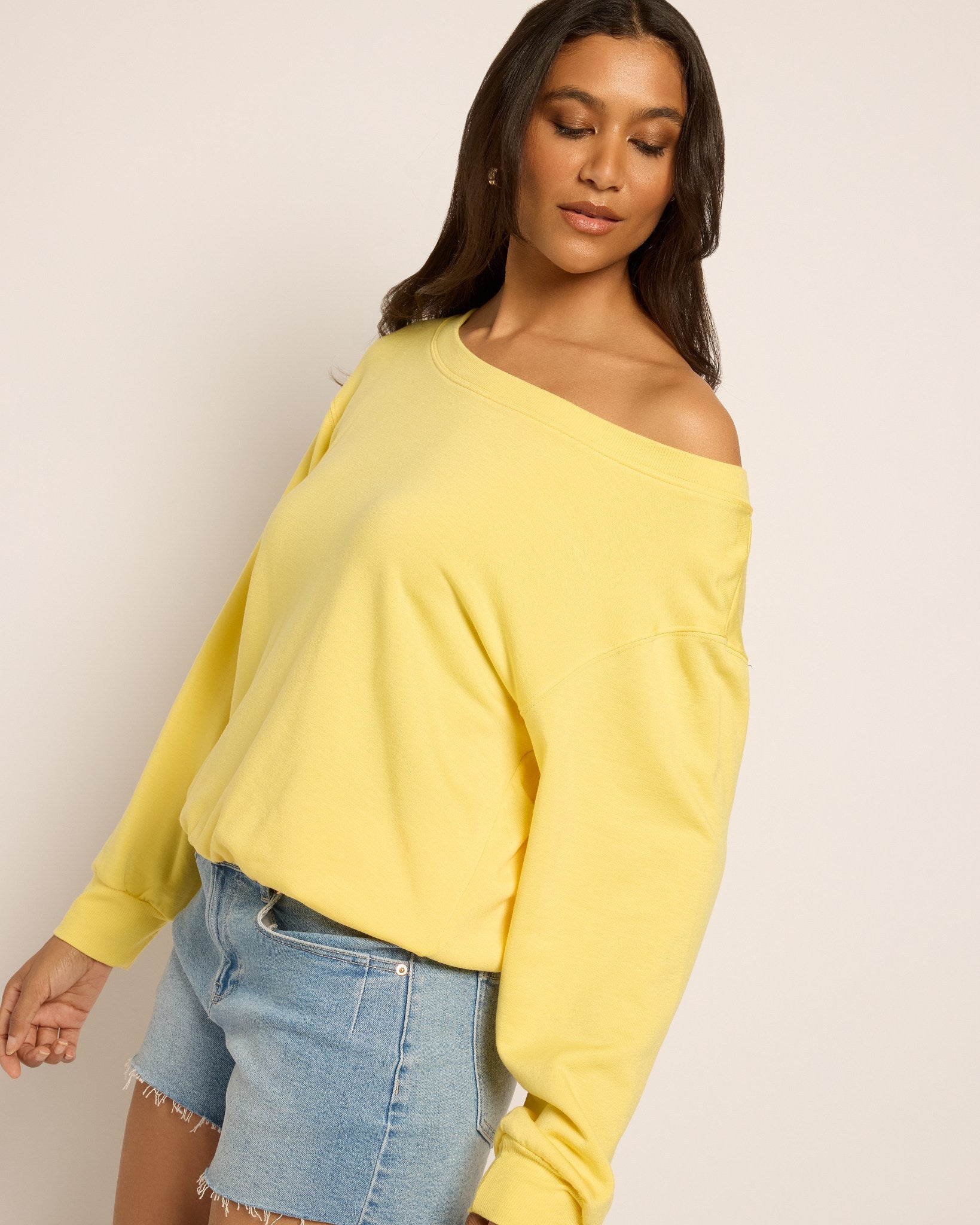 Marigold $|& SEAS Brooksville One Shoulder Sweatshirt - VOF Front
