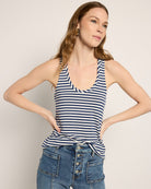 White Sapphire $|& SEAS Surfside Stripe Scoop Tank - SOF Front
