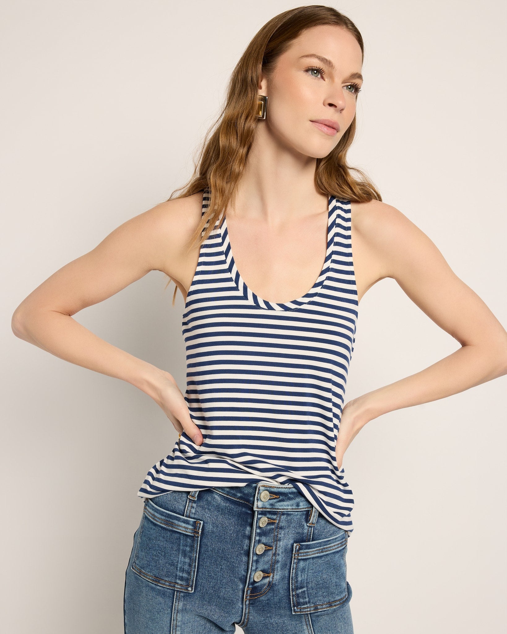 White Sapphire $|& SEAS Surfside Stripe Scoop Tank - SOF Front