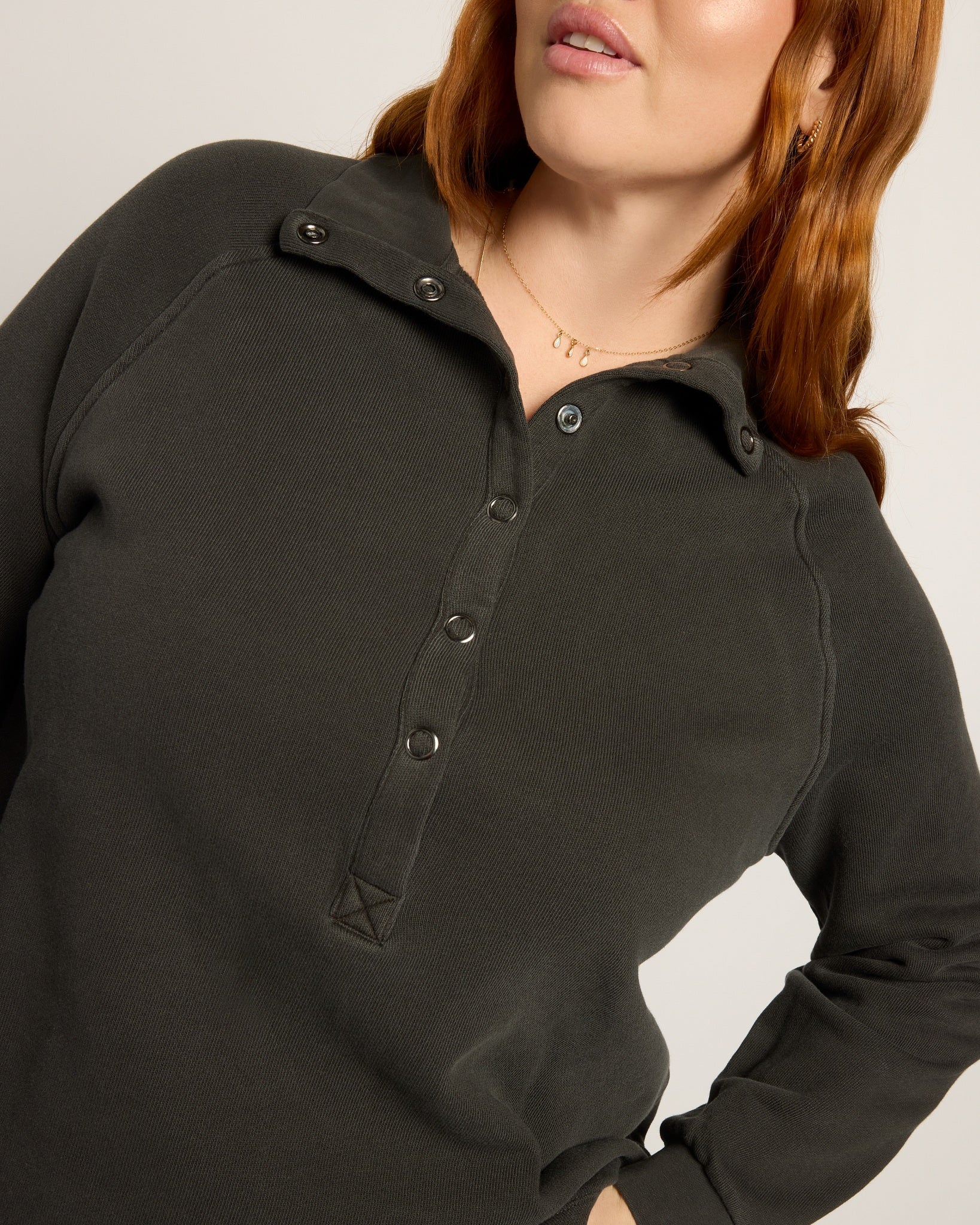 Washed Black $|& Herizon Pine Henley Sweatshirt - SOF Full Front
