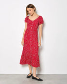 Red $|& Apricot Mini Heart Button Front Midi Dress - VOF Detail
