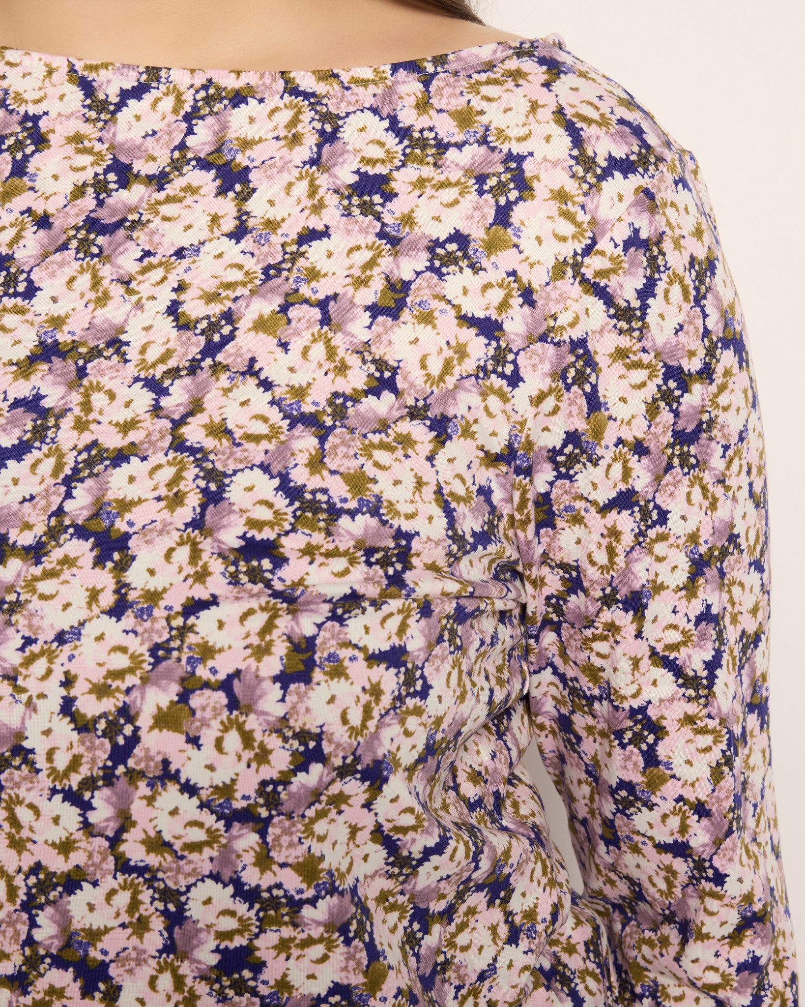 Purple Floral $|& Bobeau Brushed DTY Boat Neck Long Sleeve Top - SOF Full Front