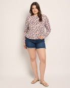 Purple Floral $|& Bobeau Brushed DTY Boat Neck Long Sleeve Top - UGC On Fig