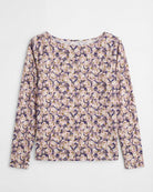 Purple Floral $|& Bobeau Brushed DTY Boat Neck Long Sleeve Top - VOF Detail