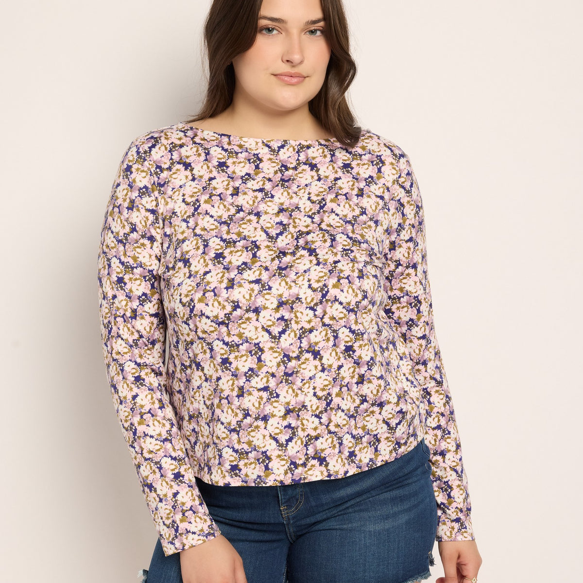 Plus Size Brushed DTY Boat Neck Top - Soft Floral Knit – Wantable