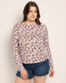 Purple Floral $|& Bobeau Brushed DTY Boat Neck Long Sleeve Top - SOF Front