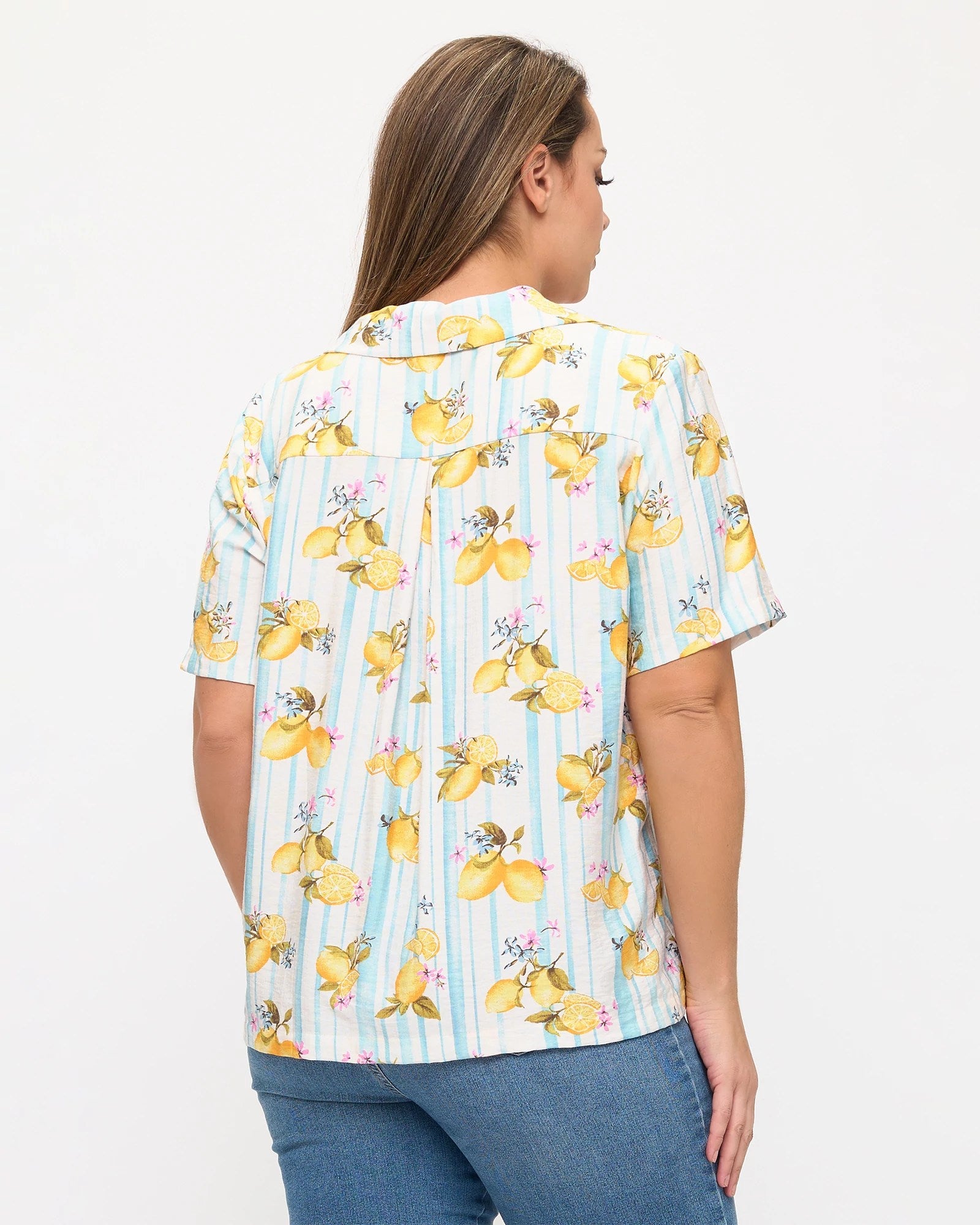 Lemon Multi $|& West Kei Short Sleeve Button Front Top - Hanger Side
