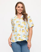 Lemon Multi $|& West Kei Short Sleeve Button Front Top - VOF Detail