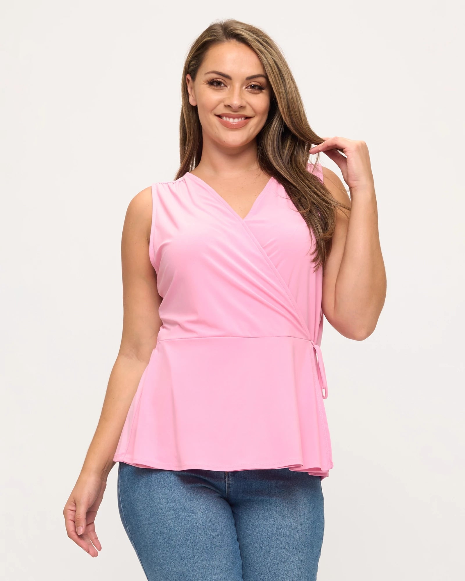 Pink $|& West Kei Knit Sleeveless Wrap Top - VOF Detail