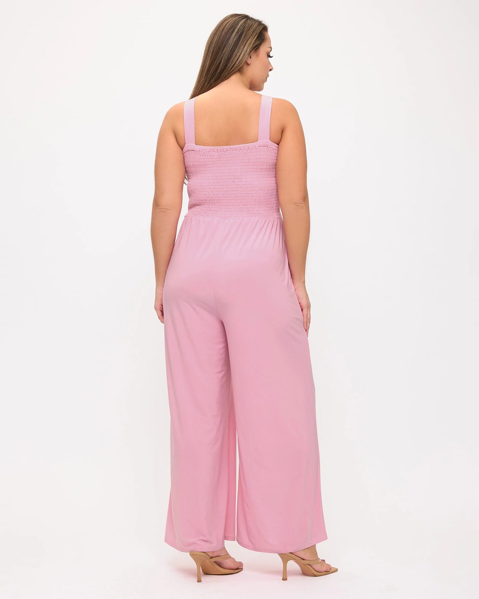 Pink $|& West Kei Smocked Wide Leg Jumpsuit - Hanger Side