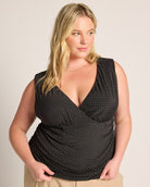 Small White Dot $|& Loveappella Ruching Empire Top - SOF Front