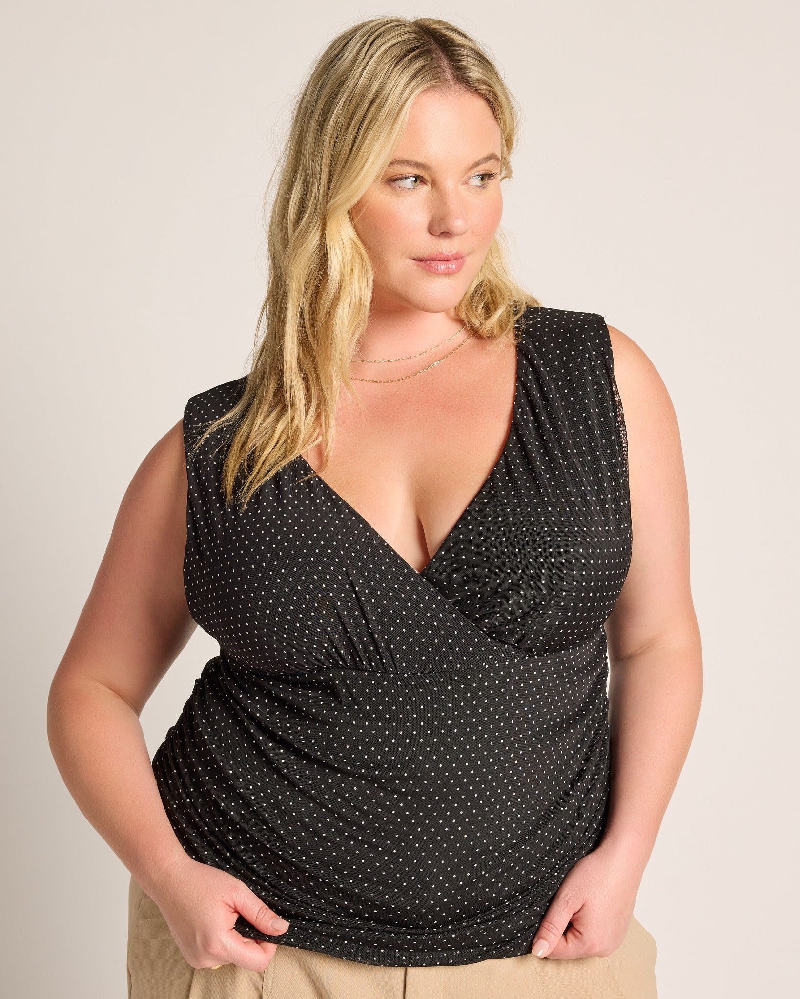Small White Dot $|& Loveappella Ruching Empire Top - SOF Front