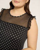 Black White Dot $|& Loveappella Mesh Yoke Ruffle Top - SOF Full Front