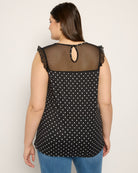 Black White Dot $|& Loveappella Mesh Yoke Ruffle Top - SOF Back
