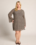 Leopard Mesh $|& Loveappella Long Sleeve Short Dress - SOF Full Front