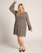 Leopard Mesh $|& Loveappella Long Sleeve Short Dress - SOF Front